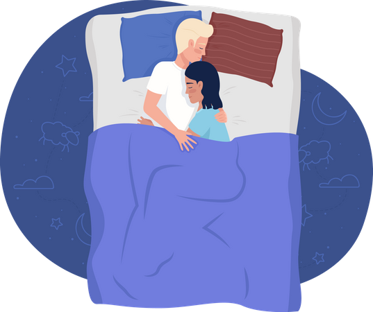 Man and woman sleeping in bed  Illustration