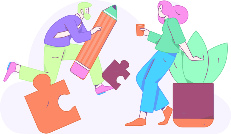 Man and woman solving business problem  Illustration