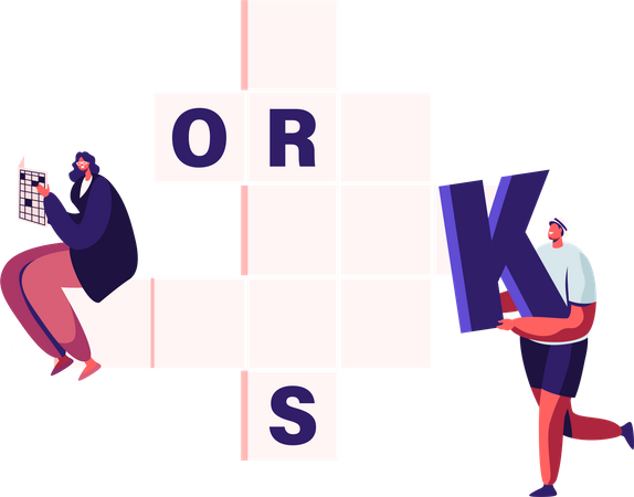 Man and woman solving crossword puzzle Illustration