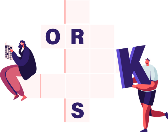 Man and woman solving crossword puzzle  Illustration