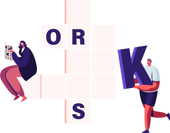 Man and woman solving crossword puzzle  Illustration