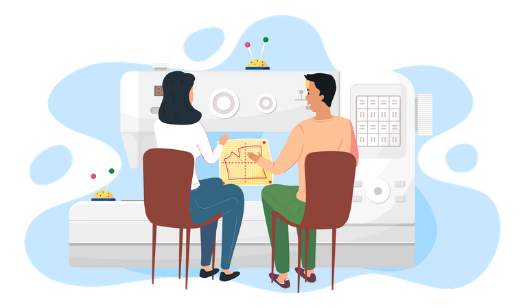 Man and woman spending time in the fashion studio  Illustration