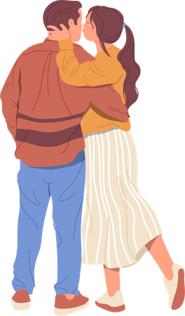 Man and woman standing and kissing cuddling together feeling passion  Illustration