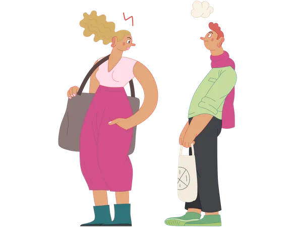 Man and woman standing in queue Illustration