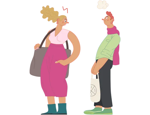 Man and woman standing in queue  Illustration