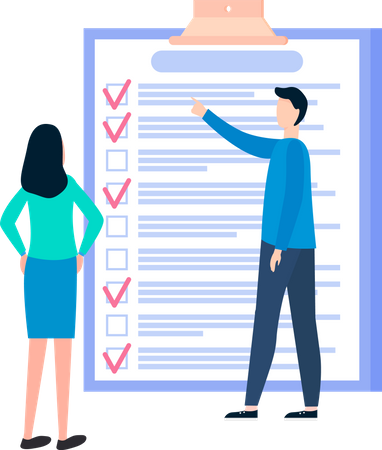 Man and woman standing near to do list and discuss schedule  Illustration