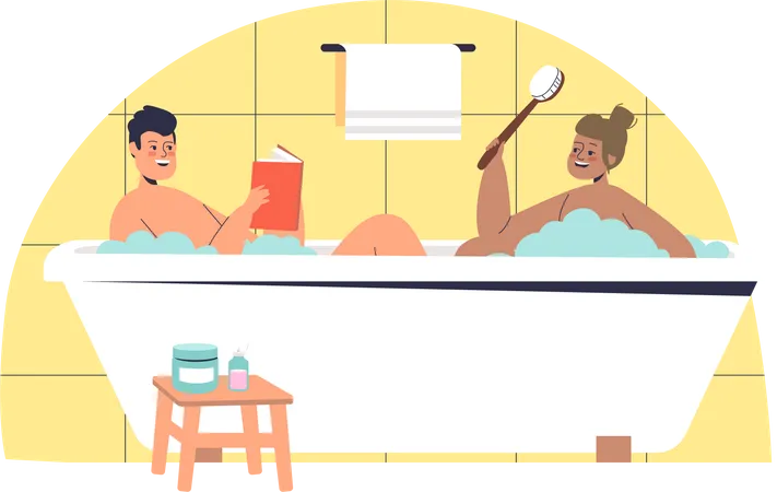 Man and woman taking bath together  Illustration