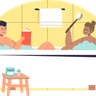 illustrations of man and woman taking bath together