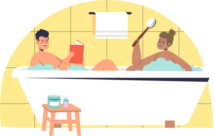 Man and woman taking bath together  Illustration