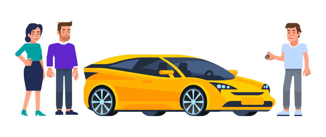 Man and woman taking car on rent  Illustration