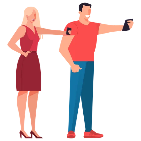 Man and woman taking selfie  Illustration