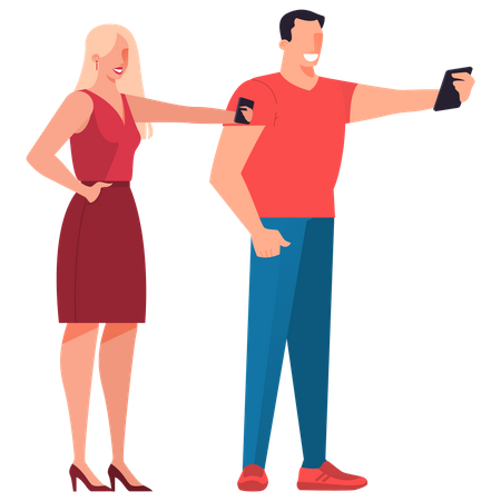 Man and woman taking selfie  Illustration