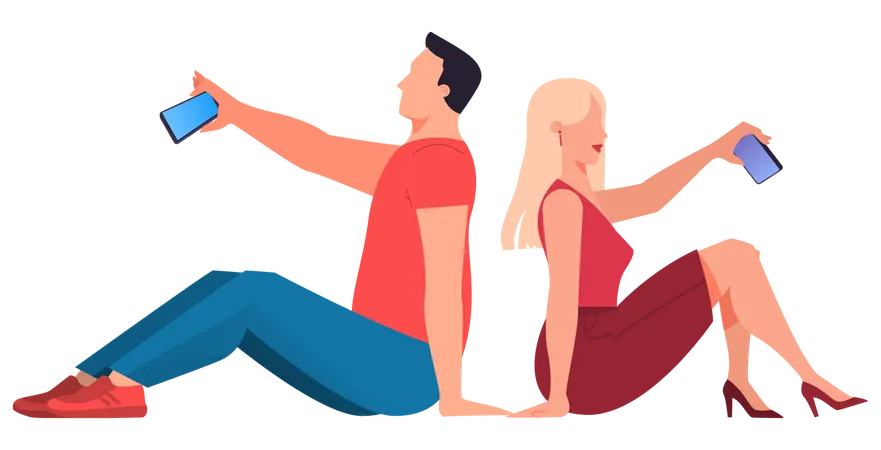 Man and woman taking selfie on mobile Illustration