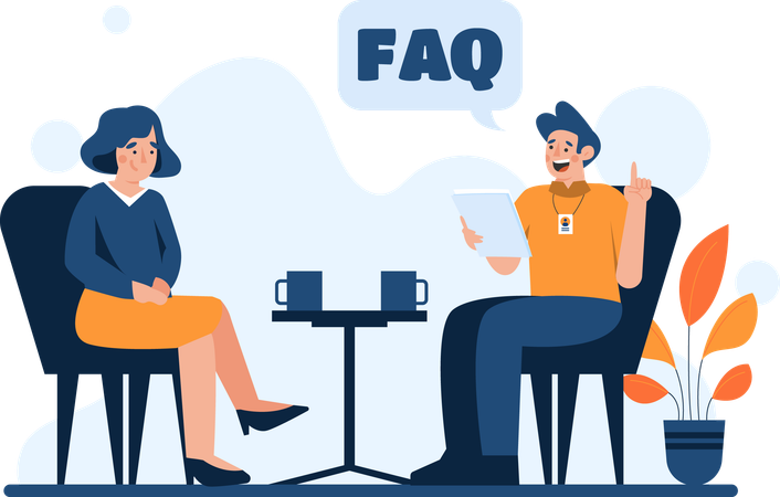 Man and woman talk about frequently answered questions  Illustration