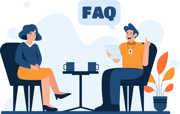 Man and woman talk about frequently answered questions  Illustration