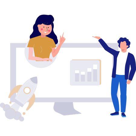 Man and woman talking about business startup  Illustration