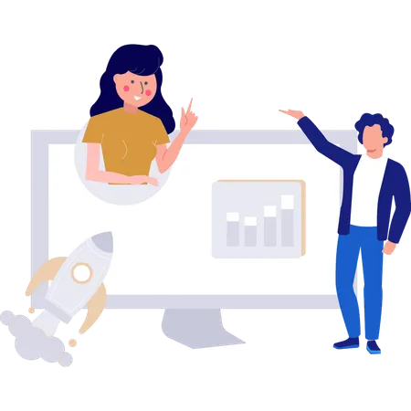 Man and woman talking about business startup  Illustration