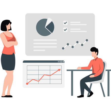 Man and woman talking about chart graph  Illustration