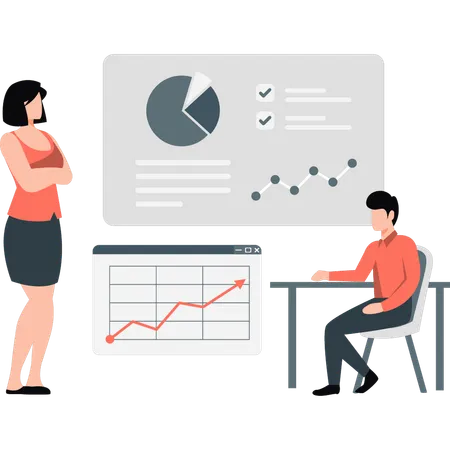 Man and woman talking about chart graph  Illustration