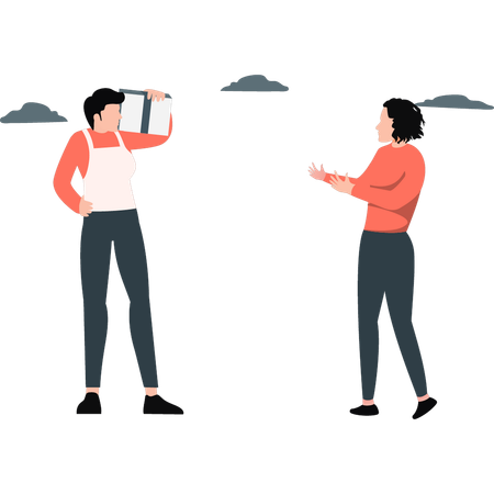 Man and woman talking about delivery services  Illustration