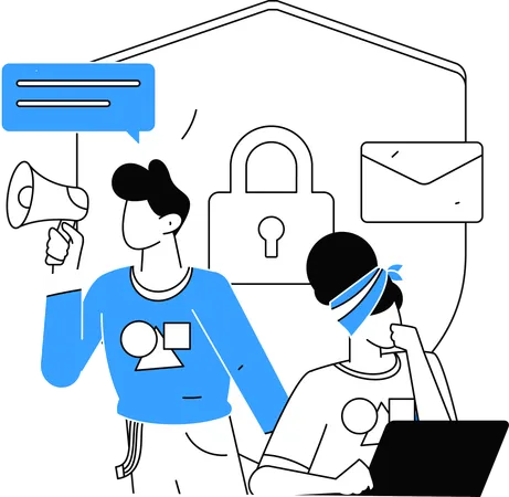 Man and woman talking about email security  Illustration