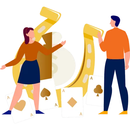 Man and woman talking about gambling  Illustration