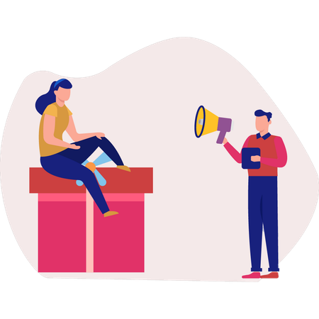 Man and woman talking about gift  Illustration