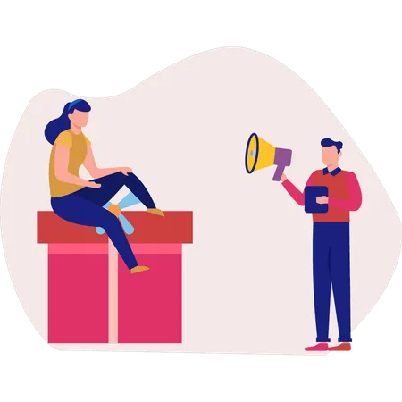 Man and woman talking about gift  Illustration