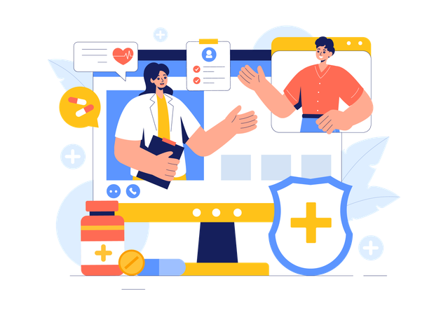 Man and woman talking about online Health Monitoring  Illustration