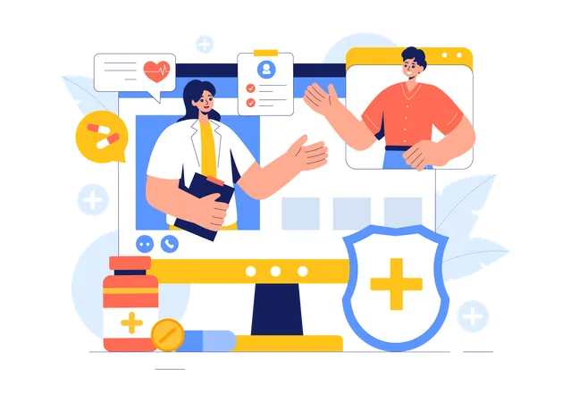 Man and woman talking about online Health Monitoring  Illustration