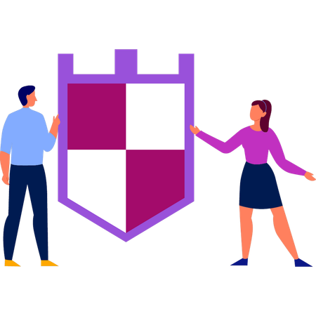 Man and woman talking about protection shield  Illustration