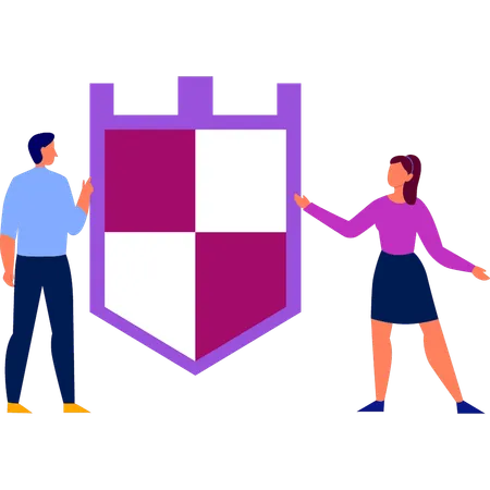 Man and woman talking about protection shield  Illustration