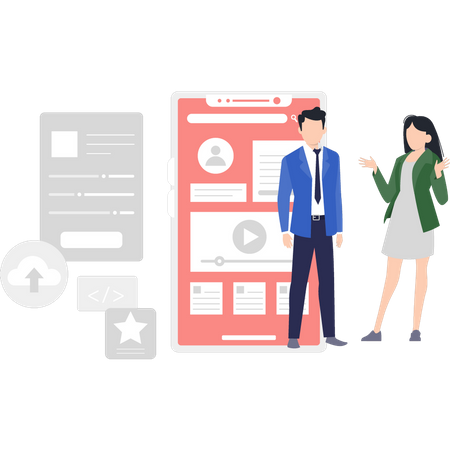 Man and woman talking about ui ux designing  Illustration