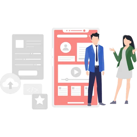 Man and woman talking about ui ux designing  Illustration