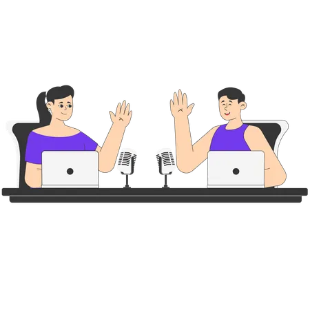 Man and Woman Talking Before Starting Podcast  Illustration