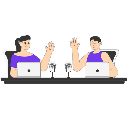 Man and Woman Talking Before Starting Podcast  Illustration