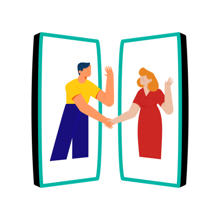 Man and woman talking on Face time call  Illustration