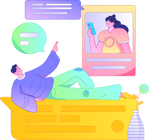 Man and woman talking on mobile  Illustration