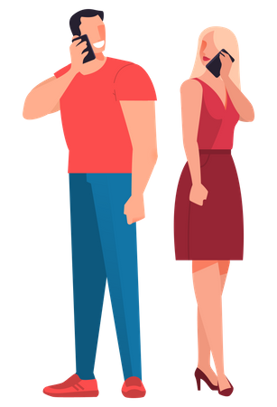 Man and woman talking on mobile  Illustration