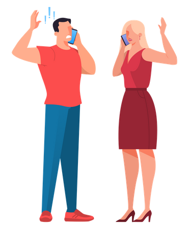 Man and woman talking on mobile phone Illustration