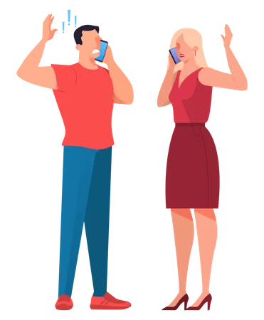 Man and woman talking on mobile phone Illustration
