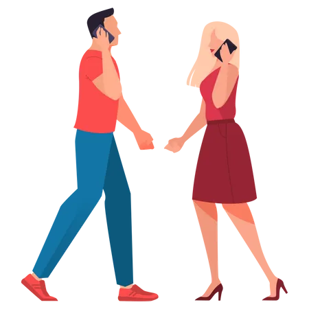 Man and woman talking on phone Illustration