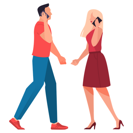 Man and woman talking on phone  Illustration