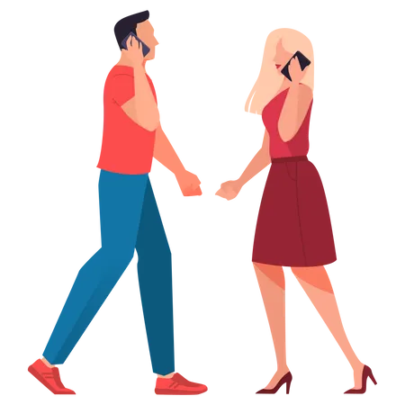 Man and woman talking on phone  Illustration