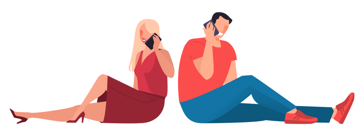 Man and woman talking on smartphone Illustration