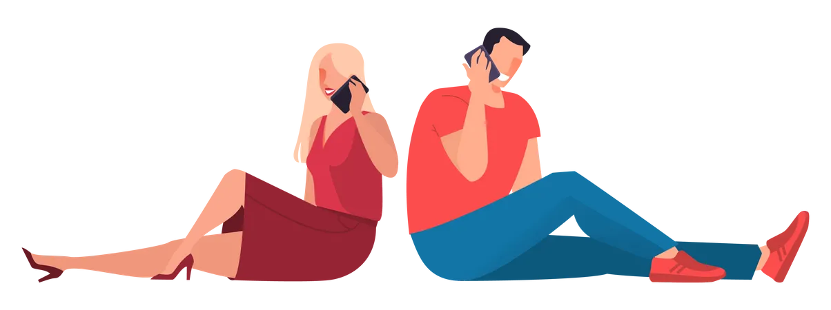 Man and woman talking on smartphone Illustration