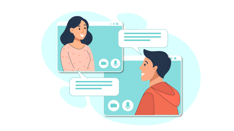 Man and woman talking on video call Illustration