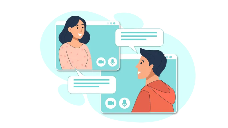 Man and woman talking on video call Illustration
