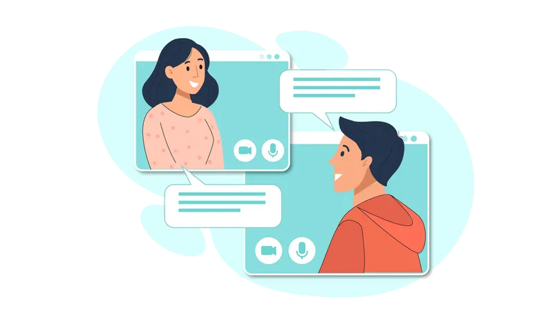 Man and woman talking on video call  Illustration