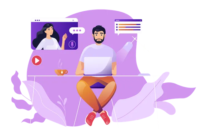 Man and woman talking on video conference  Illustration